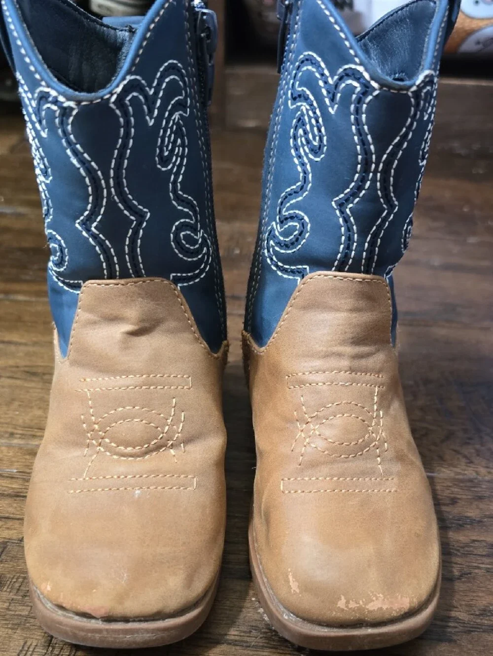 Kids Two-Tone Western Zip Boots in Brown & Navy